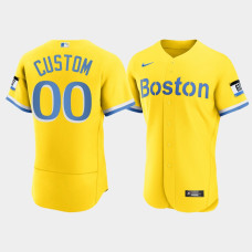 Mens Boston Red Sox #00 Custom Gold 2021 City Connect Nike Authentic Jersey