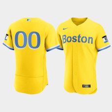 Mens Boston Red Sox Custom Gold Light Blue 2021 City Connect Authentic Jersey