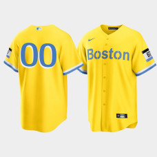 Mens Boston Red Sox Custom Gold Light Blue 2021 City Connect Replica Jersey