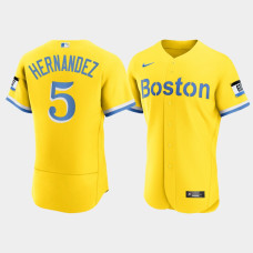 Mens Boston Red Sox #5 Enrique Hernandez Gold 2021 City Connect Nike Authentic Jersey
