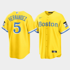Mens Boston Red Sox #5 Enrique Hernandez Gold 2021 City Connect Nike Replica Jersey