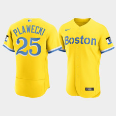 Mens Boston Red Sox #25 Kevin Plawecki Gold 2021 City Connect Nike Authentic Jersey
