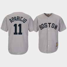 Boston Red Sox #11 Luis Aparicio Cooperstown Collection Cool Base Gray Majestic Jersey Mens