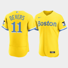 Mens Boston Red Sox #11 Rafael Devers Gold 2021 City Connect Nike Authentic Jersey