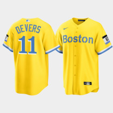Mens Boston Red Sox #11 Rafael Devers Gold 2021 City Connect Nike Replica Jersey