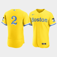 Mens Boston Red Sox Xander Bogaerts Gold Light Blue 2021 City Connect Authentic Jersey