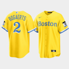 Mens Boston Red Sox #2 Xander Bogaerts Gold 2021 City Connect Nike Replica Jersey