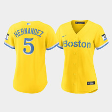 Womens Boston Red Sox Enrique Hernandez #5 Gold 2021 City Connect Nike Replica Jersey