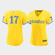 Womens Boston Red Sox Nathan Eovaldi #17 Gold Light Blue 2021 City Connect Replica Jersey