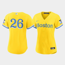 Womens Boston Red Sox Wade Boggs #26 Gold Light Blue 2021 City Connect Replica Jersey